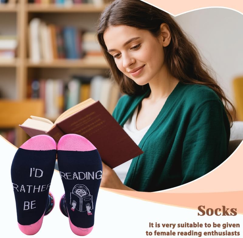 Xiyantiji Funny Reader Socks Book Lover Gifts for Women Girls Reading Accessories Bookworm Christmas Birthday Gifts for Book Readers Writers Friends I'd Rather Be Reading Socks - Image 3