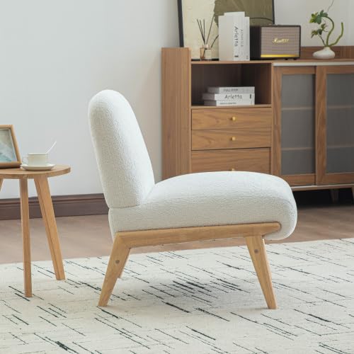 Set di 2 poltrone imbottite con gocce di pioggia egiziane in tessuto avorio con gambe in legno massello, sedia senza braccioli per soggiorno, camera da letto, sala d'attesa