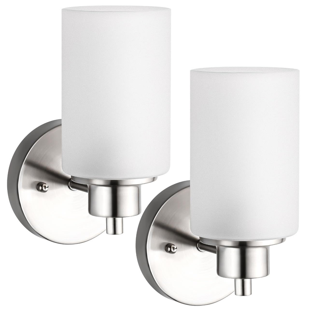 2 Pack Indoor Brushed Nickel Wall Sconces, Bath Vanity Light Fixtures Light with White Frosted Glass Shade, Modern Elegant Bathroom Wall Mounted Lighting for Bedroom Living Room, Porch, Kitchen