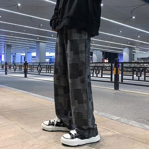 Denim Cargo Pants for Men Y2k Baggy Jeans Vintage Checkerboard Denim Jeans Streetwear Straight Leg Trousers2