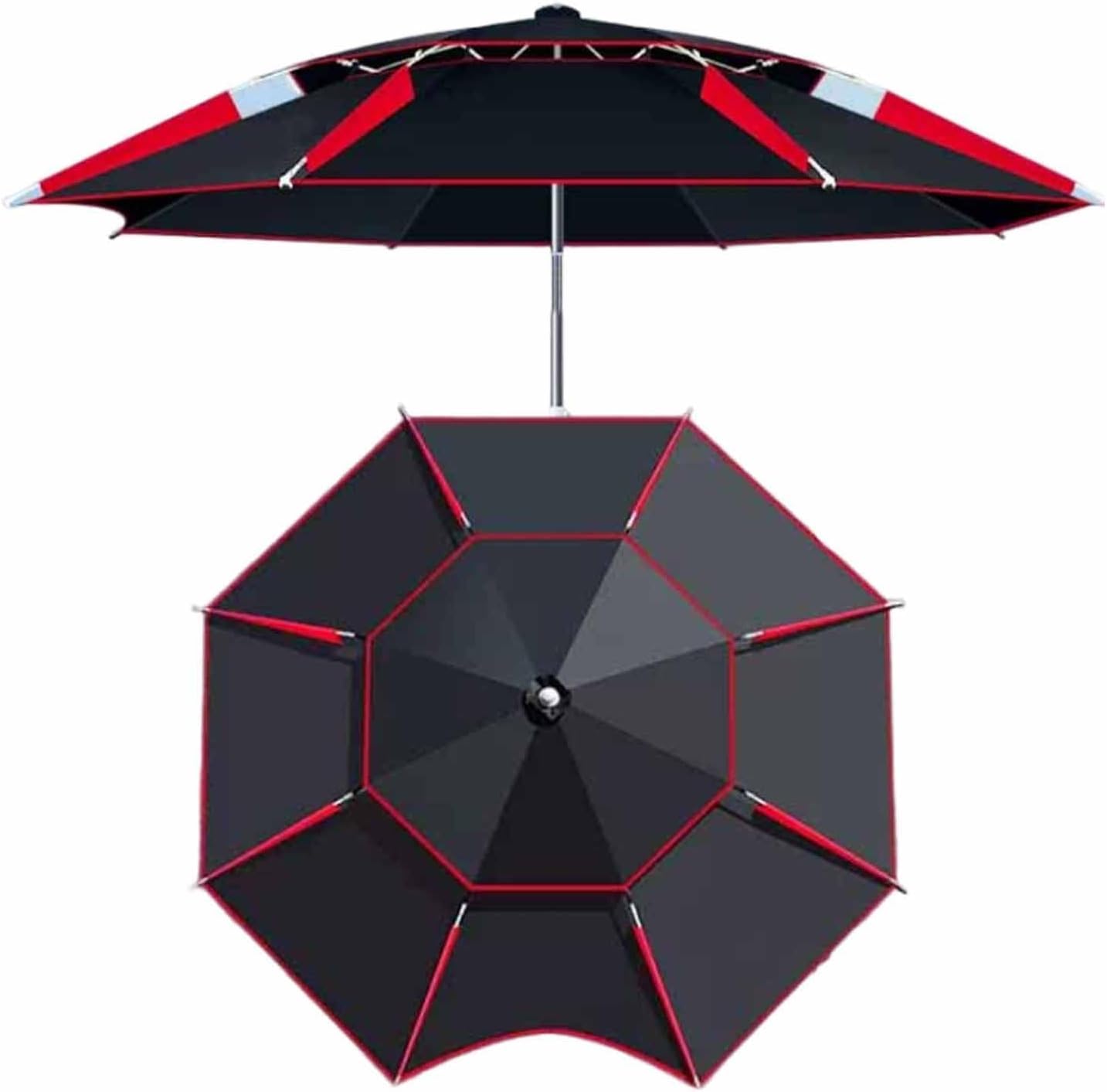 Odporny Na Wiatr Parasol Wędkarski Na Zewnątrz 8,5 Stopy / 260 Cm Parasol Plażowy Osłona Przeciwsłoneczna Parasol Ogrodowy Chroniący Przed Promieniowaniem Uv, Black red, 2.2M/7FT