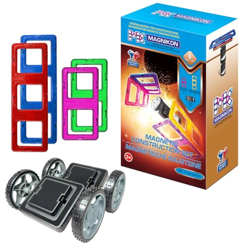 MAGNIKON 2 klick Räder mit 2 Rechtecke und 2 Super Rechtecke für Magnetische Bausteine, ideal als Konstruktionsspielzeug zur Förderung von Kreativität und Motorik, Spielzeug für Kinder ab 3 Jahre