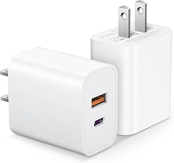 USB Charger Block,Fast Charging Block,Dual Port QC 3.0 PD Charger Block