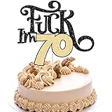 Gyufise 1 decoración para tarta de 70 cumpleaños, divertida y dorada con purpurina negra y dorada, 70 y fabulosa púa para tarta de cumpleaños de 70 años, decoración de tartas de aniversario de