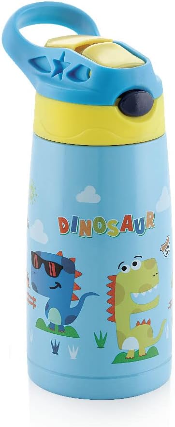 Kingdom by MODWARE Insulated Stainless Steel Bottle – Hot and Cold Water Bottle for Little One's, Double Walled Vacuum Insulated Stainless Steel Bottle, Double-Wall Thermos Flask with Straw- 400 ml (Blue)