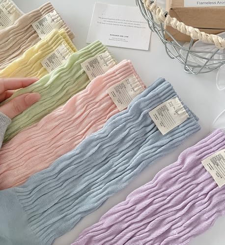 Image of Women's Ruffle Frilly Slouchy Socks, Soft Cotton Cute Solid Color Crew Socks Light Blue
