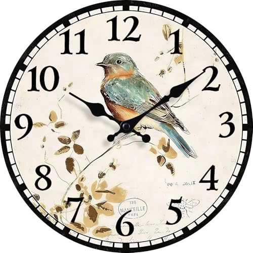 EZXZZ Retro Vintage Bird 8 Inch Small Wooden Wall Clock - Silent Non-Ticking Battery Operated Decorative Clock for Kitchen Home Bedroom and Office