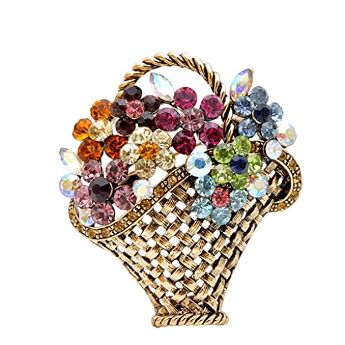 Broche panier de fleurs en strass haut de gamme et cristal vintage