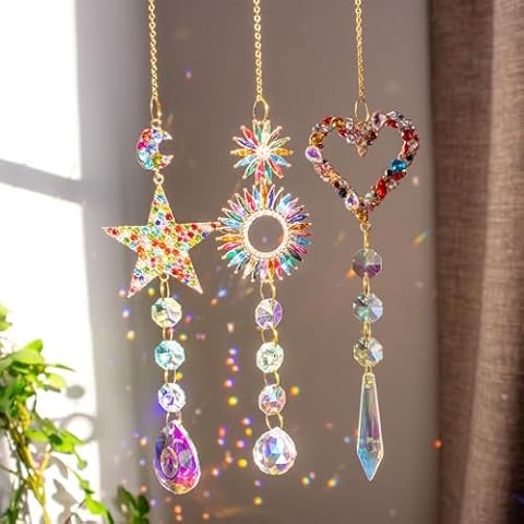 3PCS Crystal Suncatcher,Colorful Rhinestones Sun Catchers Indoor Window Hanging Ornament,Rainbow Maker Window Prisms Suncatcher Decor Gift. Cover