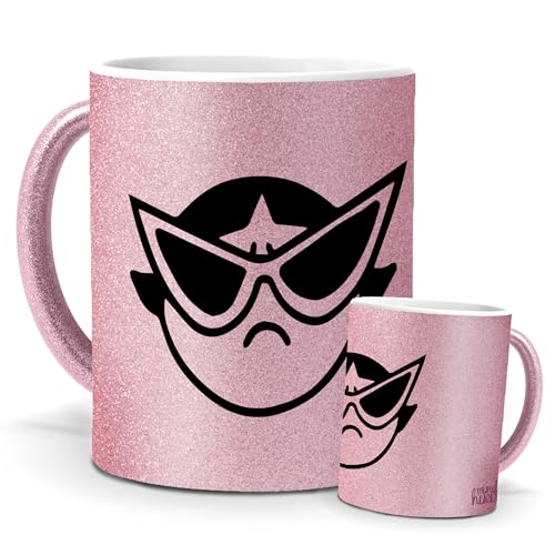Tazas Únicas | Cactus (Supernenas) | Edición Especial Purpurina Rosa | Mensaje Divertido para Fans de Dibujos | Tazas para Café, Té... | Regalo Original de Animación.