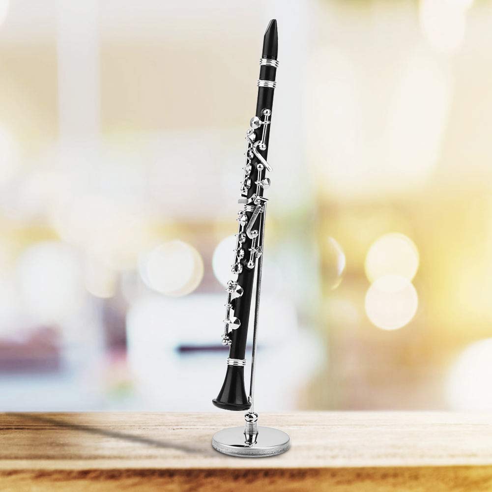 Mini Instrumento Musical de Clarinete en Miniatura Negro con decoración de Soporte y Estuche