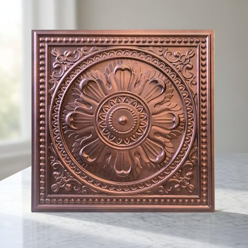 Image of Kayra Decor PVC Ceiling Panel 2x2 Feet (60x60 cm) - Regal Ornate Design, Red Copper | Pack of 12 3D Decorative Ceiling & Wall Panels | Waterproof Home Interior Decor