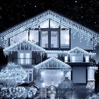Luci Natale Esterno, 10M 400 LED Luci di Natale da Esterno con Timer & 8 Modalità, Tenda Luminosa Natale Esterno Impermeabili Collegabile, Luci Esterne Natalizie per Balcone, Tetto, Giardino, Casa