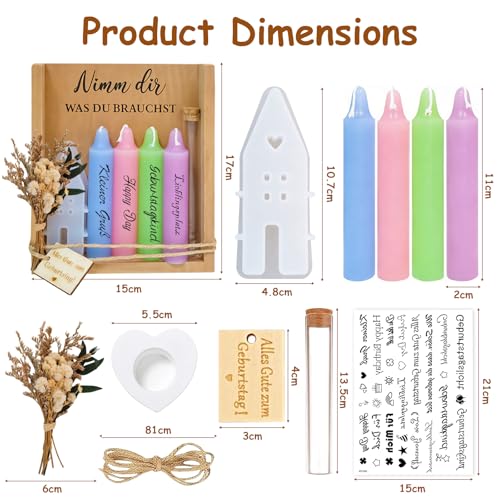 Kerzen Geschenkset für Frauen, Geburtstagskerze Geschenk für Freundin Geburtstag, Deko Kerzen Set mit Kerzenhalter, Geschenkidee für Mama Schwester Beste Freundin, Geburtstagsgeschenk Frauen Box