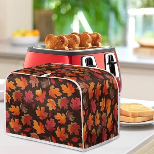 Image of Talayituse Maple Leaves Print 4 Slice Toaster Covers Dust Protection Bread Maker Covers Thanksgiving Decoration Toaster Oven Cloth Cover Kitchen Accessories Washable Appliance Cover, M