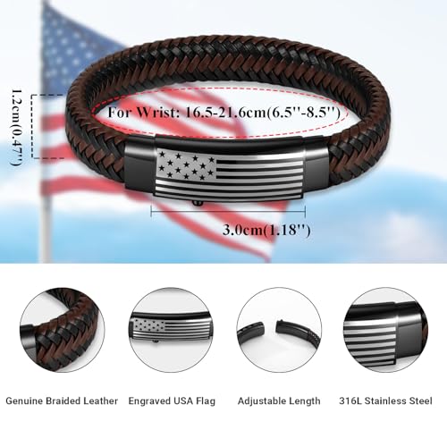 Pulsera de cuero con bandera americana para niños y hombres miniatura 5