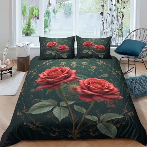 Housse de couette motifs floraux en microfibre douce effet 3D