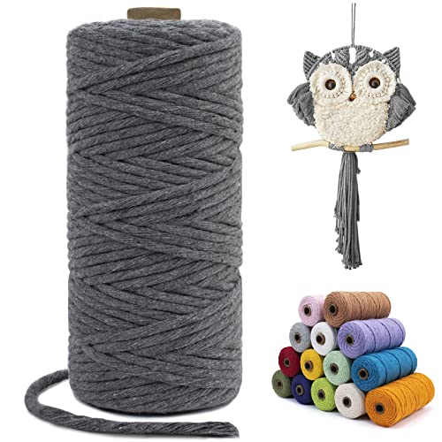 LEREATI Macrame Cord 3mm x 100m, Single Strand Thick Macrame Rope Yarn Natural Cotton Cord