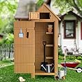 TOETOL Outdoor Storage Shed with Floor, Wooden Garden Tool Storage Cabinet, 70” Tall Water-Resistant Outhouse Kit for Deck, Patio, Garden and Yard (Natural)