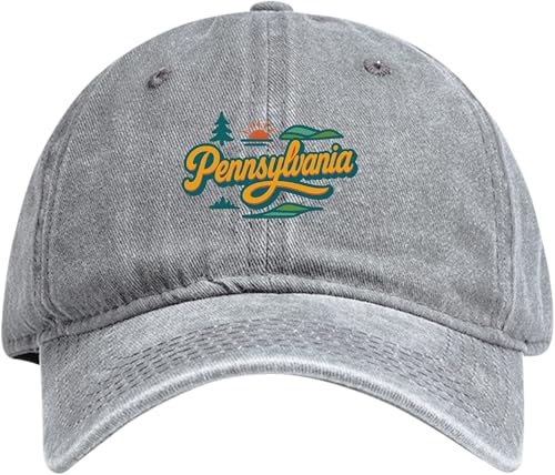 R and R Imports Pennsylvania Typographic Design Gray Dad Hat – Unisex Soft Baseball Cap
