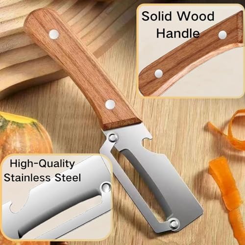 2 PCS Multi-Functional Kitchen Peeler, Vegetable Peeler, Wooden Kitchen Tool, Premium Wooden Handle - Stainless Steel Single Blade & Built-In Bottle Opener, Suitable for Peelable Vegetables & Fruits #3