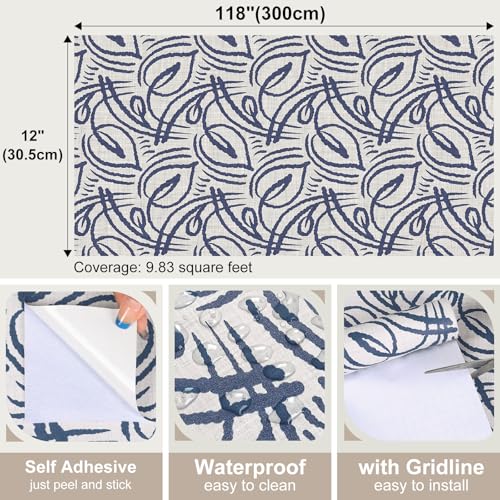 VaryFloral Blue Leaf Wallpaper Peel and Stick Boho Rustic Farmhouse Floral Foliage Wallpaper Removable Botanical Leaf Contact Paper for Bedroom Living Room Cabinet 12"x118" Decorative Wall Paper by VaryFloral - Used condition - Image 7