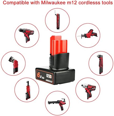 QUPERR 12V 6.0Ah Battery Compatible with Milwaukee M12 XC Cordless Tools M12FCOT-0 M12JS-0 C12MT-0 C12RT-0 C12HZ-0 M12SL-0 M12TLED-0 C12PN-0 M12CD-202C M12SI-0 M12bsd-0.
