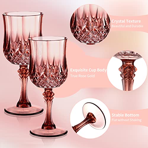 Xuwaidsgn 24 Pieces Acrylic Rose Gold Drinking Glasses Rose Gold Wine Glasses Shatterproof Crystal Water Goblets Reusable Drinkware Vintage Champagne Flutes For Drink Water Wine Glasses #TOP2