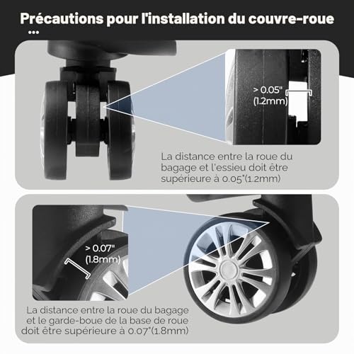 Couvertures de Roue à Bagages de Mise à Niveau de 8 pièces, valises à Bagages, résistantes à l'usure, Anti-Bruit, couvercles protecteurs de Roue en Silicone pour Roue Spinner de 2-2,4 po (Gris) – vue 7