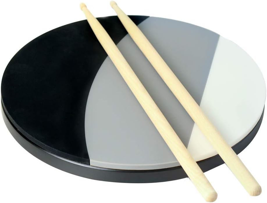 Lannive 12 inch Drum Practice Pad - 3 Different Playing Surfaces - DRUMSTICKS INCLUDED
