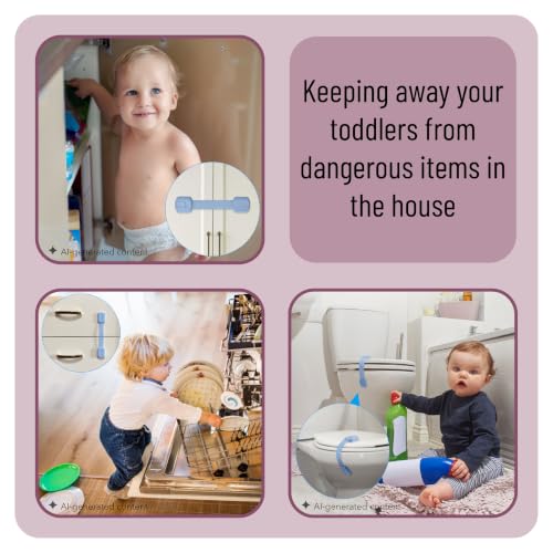 Image of Bates- Child Safety Strap Locks, 8 Pack, Baby Blue, Child Locks for Cabinets and Drawers