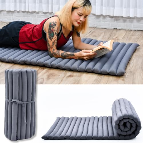 Image of Leewadee - Foldable Floor Mattress - Japanese Roll Up Futon -Trifold Tatami Mat- Guest Floor Bed - Camping Mattress - Thai Massage Mat, Kapok Filled, 75 x 28 inches, Anthracite
