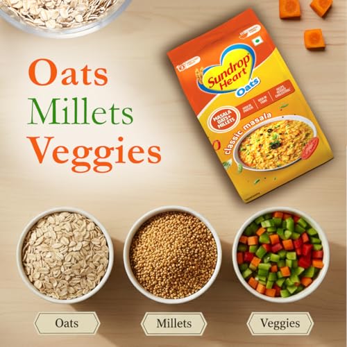 Image of Sundrop Heart Classic Masala Oats with Millets 500 g | 13.3g Protein in 100 g |10g Dietary Fibre in 100g | Anytime Snack | *Helps Reduce Cholesterol