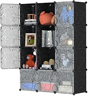 Cube Storage Organizer,12-Cube Closet Organizer with Doors Plastic Shelving Modular Cubby Shelves Shelf,14 x14 Anenz Black Storage Cubes Bookshelf