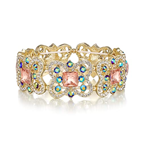 Image of EVER FAITH Austrian Crystal Art Deco Butterfly Bridal Elastic Stretch Bracelet Gold-Tone