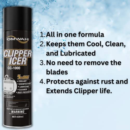 OMWAH 5 in 1 Clipper Icer Blade Cleaner and Lubricant Clipper Spray 1 Pack (15 oz.)…