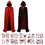 Vampir Umhang Schwarz Rot mit Kapuze: du kannst mit ihm als vampir, zauberer, tod cape, dracula, karneval, hexen