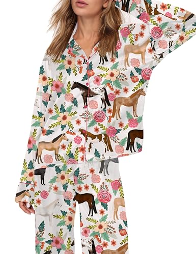 Image of SHESHOW Satin Pajamas Set for Women Set Long Sleeve Button Down Pjs Sets 2 Piece Loungewear Animal Sleepwear XS-XXL