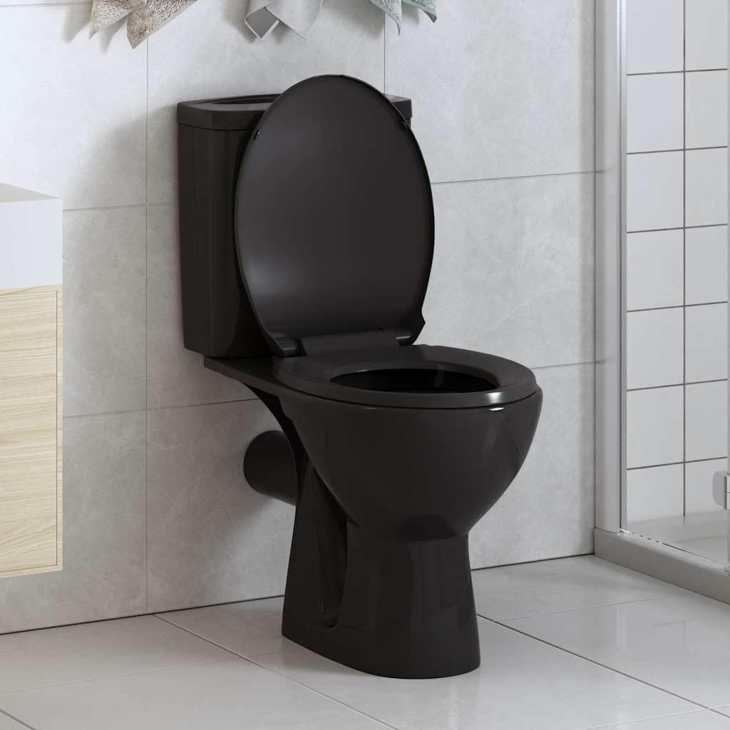 "vidaxl soft-close toilet seat in black polypropylene, quick-release design and durable construction - ideal for home, restaurants, and hotels" 16.7" x 13.4" black