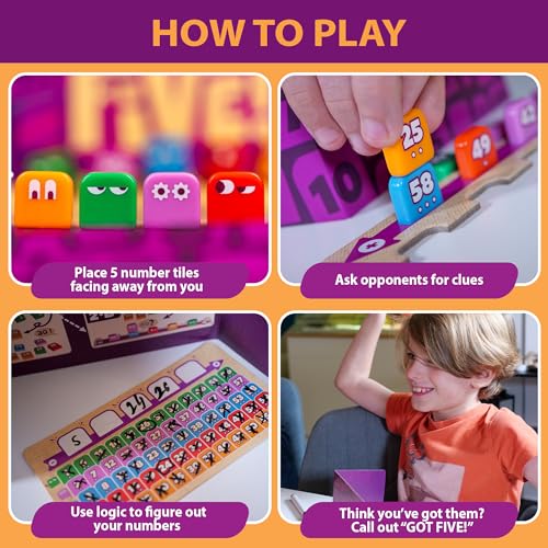 Image of blue orange Got Five! Number Puzzle Strategy Game | Hidden Numbers Logic and Deduction Game | for Kids, Families and Adults | 2 to 4 Players | Ages 8+