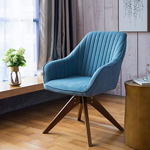 Art Leon Mid-Century Modern Swivel Accent Chair Lily Sky Blue with Wood Legs