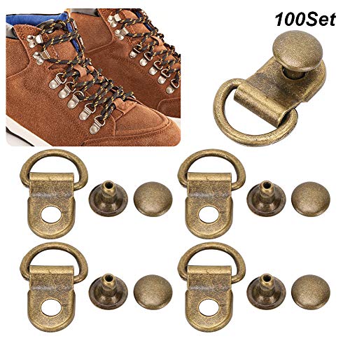 Zerodis 100 Sets Shoelace Hook D Ring Eyelet Buckle Brass Shoelace Hook Loop Ring