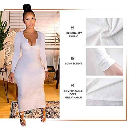 Image of Women Sexy Two Piece Skirt Outfits Long Sleeve /Sleeveless V Neck Bodycon Ribbed Knitted Maxi Club Party Dress