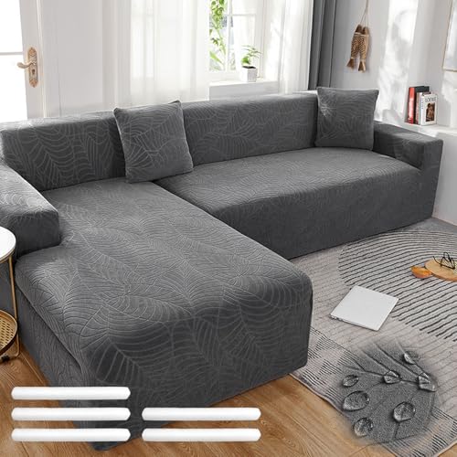 Bocguy Housse de Canapé d'angle, Sofa Cover L/U Form, Housse Canape Extensible, Couvre Canapé d'angle, Imperméable et Lavable, avec Mousse Antidérapante et...