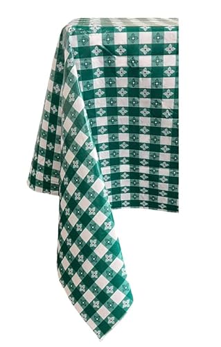 Blue Hill, 52"X90"; Classic Green Tavern Check, Flannel Backed, Vinyl Tablecloth; "Made In The U.s.a" #TOP10