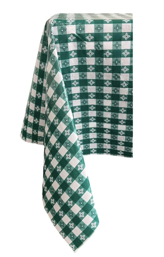 Blue Hill, 52"x90"; Classic Green Tavern Check, Flannel Backed, Vinyl Tablecloth; "Made in the U.S.A"