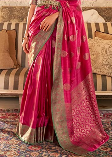 Image of SGF11-Women's Kanjivaram Soft Silk Handloom Saree Golden Zari With Blouse Piece