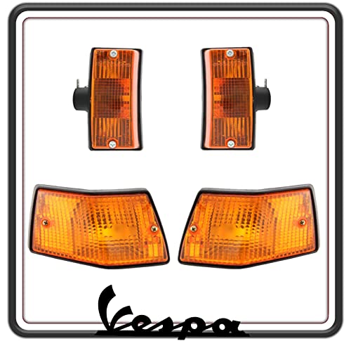 Kit feux clignotants clignotants indicateurs de direction avant + arrière complet orange pour Vespa PX 125-150 – 200 – Vespa Arcobaleno – Vespa LML Star.