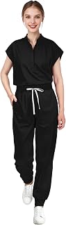 Eadflie Women's Scrubs Set: Sleeveless Stand-Up Collar Top & Jogger Pants, 8-Pocket Comfort Fit for Nurses