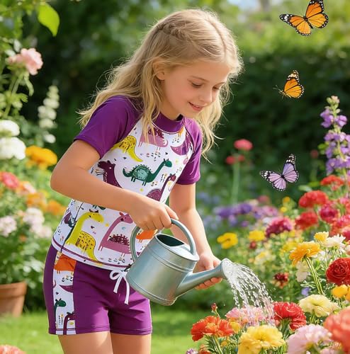 Image of Lovekider Girls Swimsuits Two Piece Rash Guard Set Short Sleeve Bathing Suit Liner Swimwear with Sun Protection 3-12T